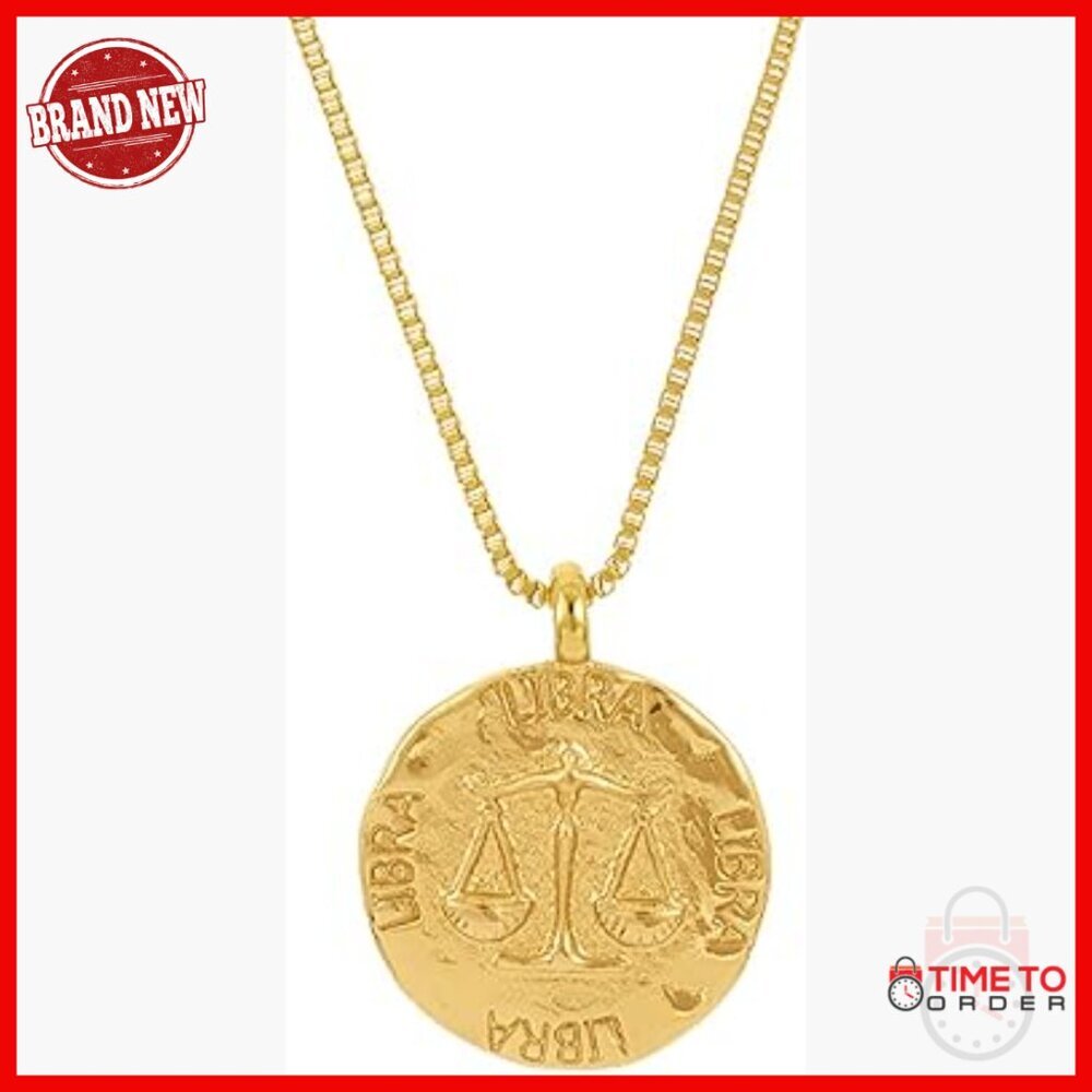 Gold Zodiac Pendant Necklace, Waterproof Hypoallergenic, 18 Inch Chain